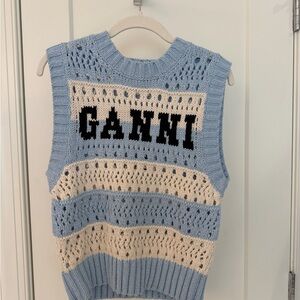 Ganni Light Blue and Cream Knit Vest